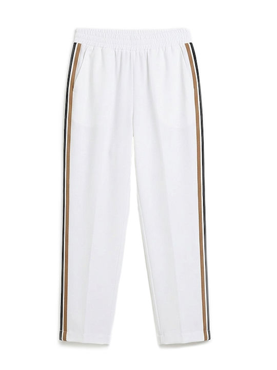 Women's High Rise Fabric Trousers with Rubber Band in Regular Fit Striped White