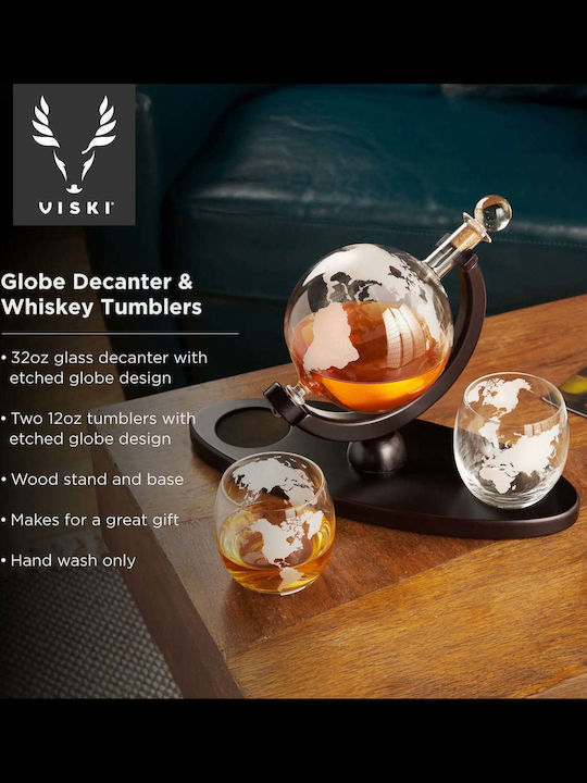 Viski Globe Glass Whiskey Serving Decanter with Stopper and Glasses 355ml
