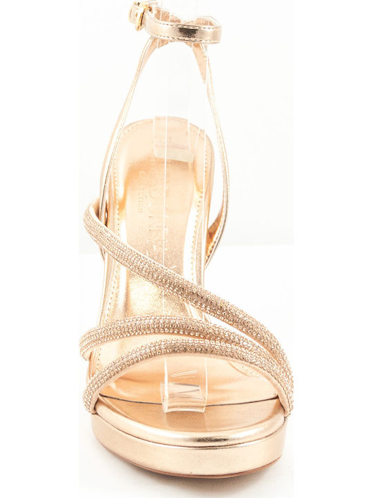 Damen Sandalen mit Strass Gold Leder