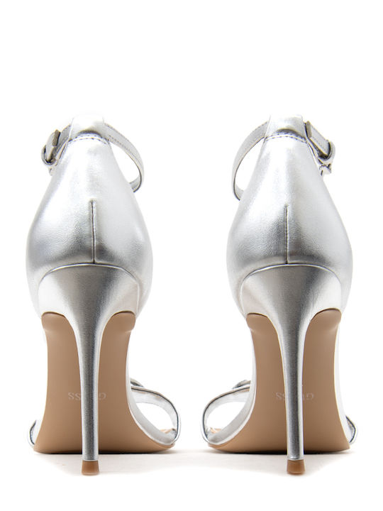Leather Sandals with Strass Silver