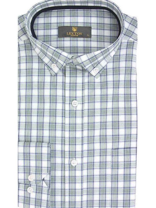 Long Sleeve Shirt in Regular Fit Checked Green-Blue