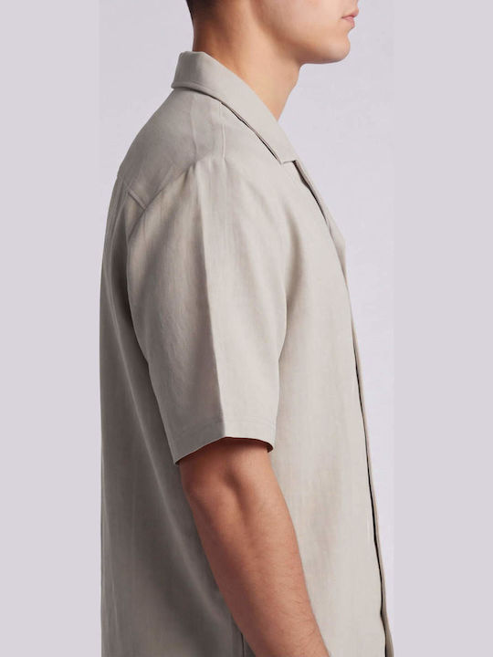 Μακρυμάνικo Λινό Overshirt σε Φαρδιά Γραμμή Sand