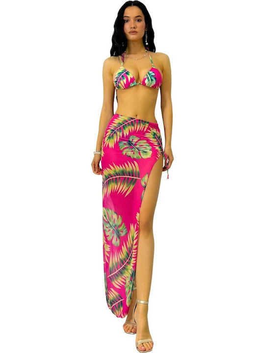 Set Bikini 3 Τεμαχίων Τριγωνάκι Floral Fuchsia