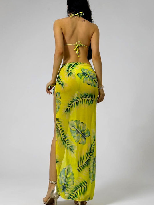 Set Bikini Set De Bikini Triunghi Floral Galben