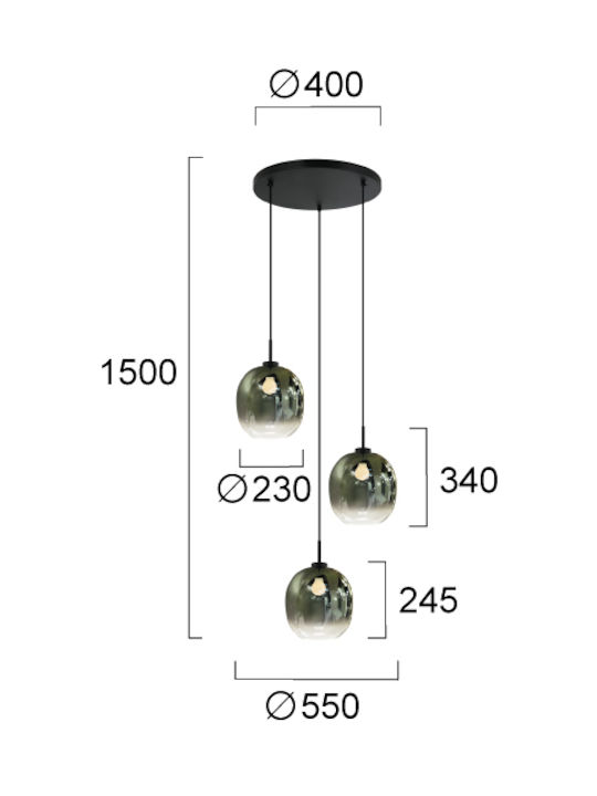 Viokef Mirror Κρεμαστό Φωτιστικό Πράσινο 550x550εκ.