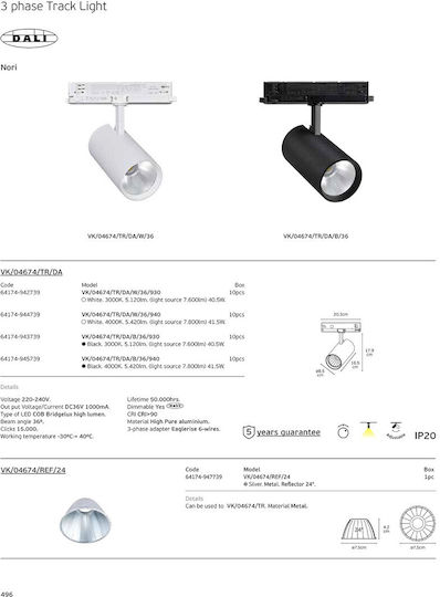 VK Lighting Κρεμαστό Φωτιστικό Μαύρο LED με Θερμό Λευκό Φως Ράγα 8.5x36x16.5εκ.