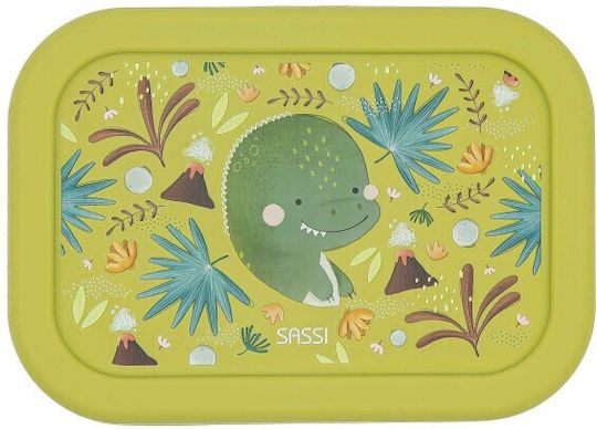 Sassi Junior Kinderlebensmittelbehälter Abendessen-Set aus Silizium Dinosaurier 0,65 Liter Grüne