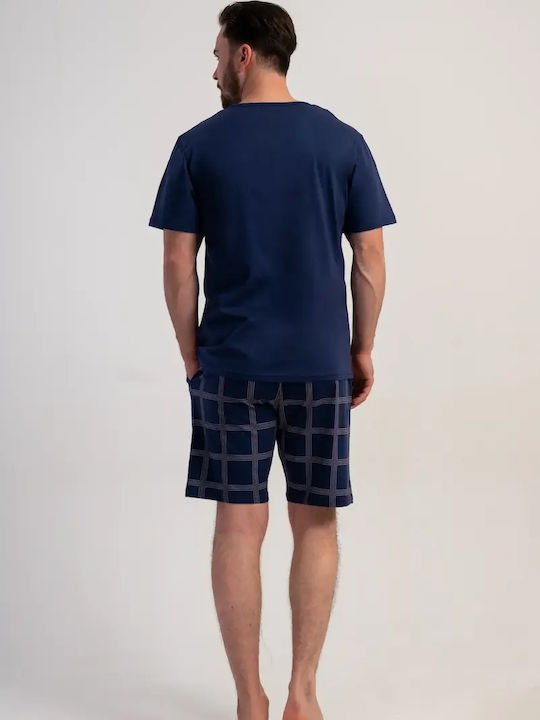 Vienetta Secret Summer Checked Men's Pyjamas Blue