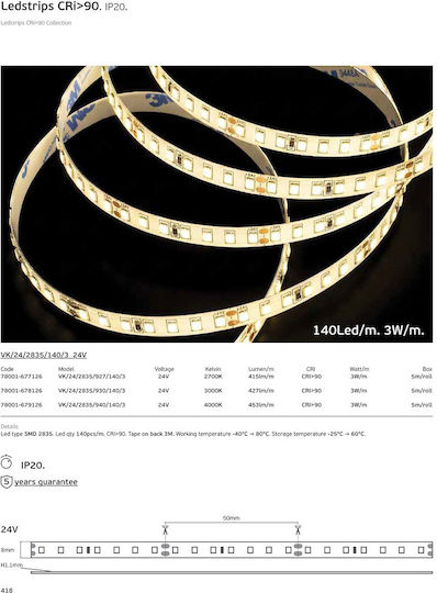 VK Lighting Smart LED Strip Wi-Fi 24V Warm White Light 5m Type SMD2835