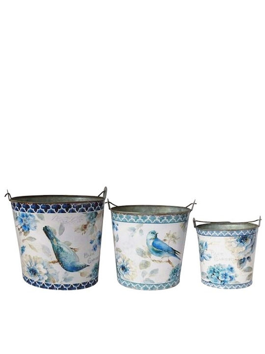 Artekko Metal Plant Pots Blue Set of 3
