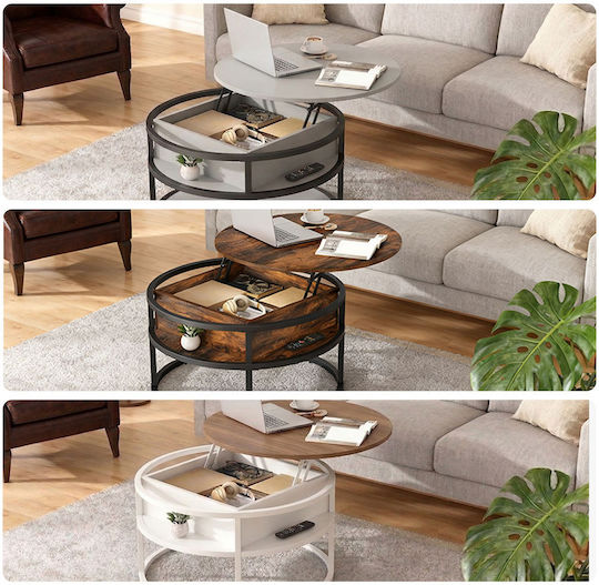 Round Central Wooden Coffee Table with Lifting Mechanism Black/Grey W80xL80xH46cm