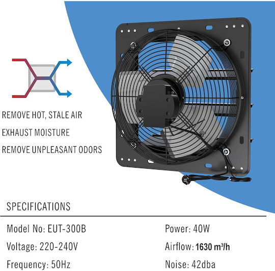 Aygrochy Ventilator Industrial Axial 300 Mm Motor Ec 40w Debit Aer 1630 M³/h 9 Viteze Reglabil Montare Pe Perete Geamuri Garaj Mansardă Bucătărie Zgomot Redus 42 Db Clasa Energetică A
