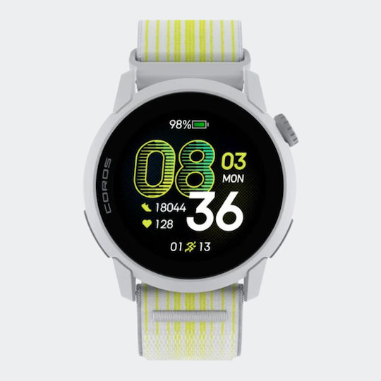 Coros Pace 4 43mm Waterproof Smartwatch with Heart Rate Monitor White Nylon Band