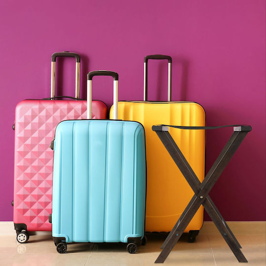 Relaxdays Rack Pentru Bagaje De Hotel Din Lemn Pliabil Maro Cu Dimensiuni 53.5x36.5xÎnălțime 58cm Pliabil