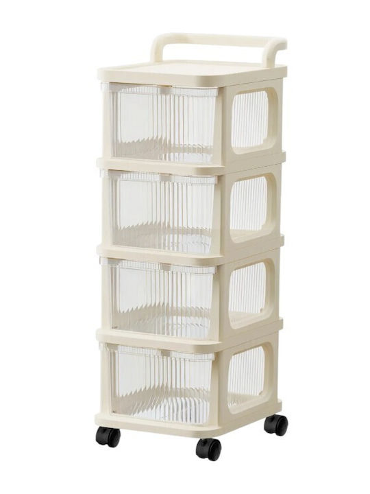 Plastic Kitchen Trolley 4 Tiers White 26x34x65cm