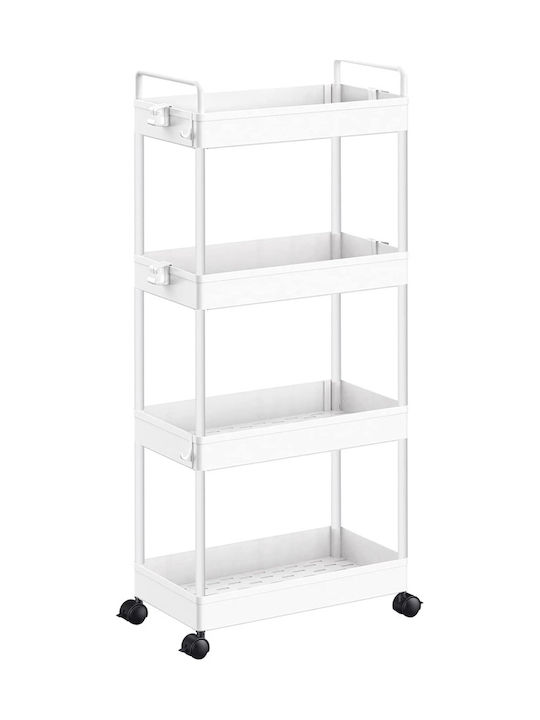 Home Use Kitchen Trolley Plastic 4 Tiers White 40x21.5x91.5cm