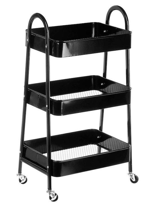 Metallisches Küchenwagen mit 3 Ebenen Schwarz 44x31.5x79.5cm