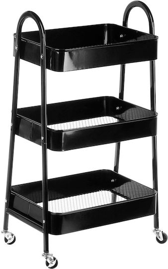 Metallisches Küchenwagen mit 3 Ebenen Schwarz 44x31.5x79.5cm