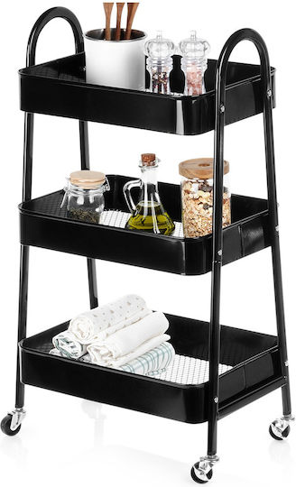 Metallisches Küchenwagen mit 3 Ebenen Schwarz 44x31.5x79.5cm