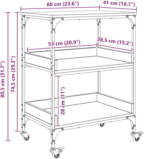 vidaXL Wooden Kitchen Trolley 3 Tiers Brown 60x41x80.5cm