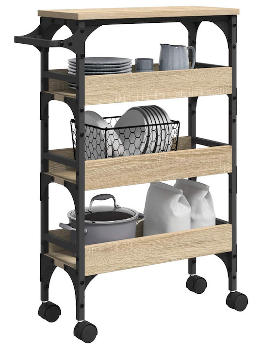 vidaXL Wooden Kitchen Trolley 3 Tiers Brown 53x20x76cm