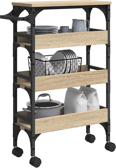 vidaXL Wooden Kitchen Trolley 3 Tiers Brown 53x20x76cm