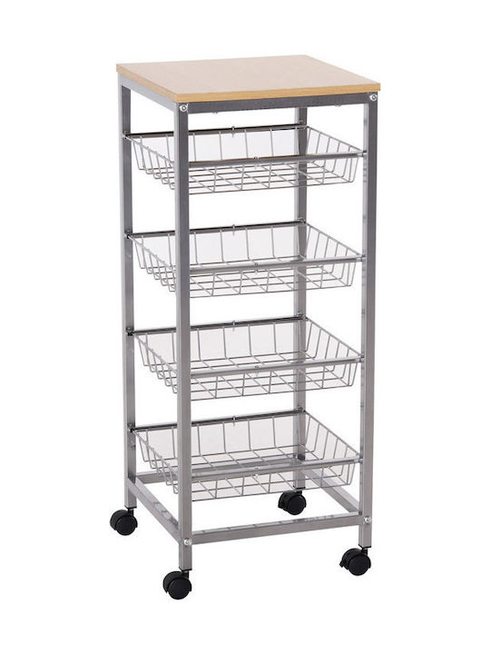 HomCom Metallic Kitchen Trolley 4 Tiers Silver 36.5x36.5x89cm