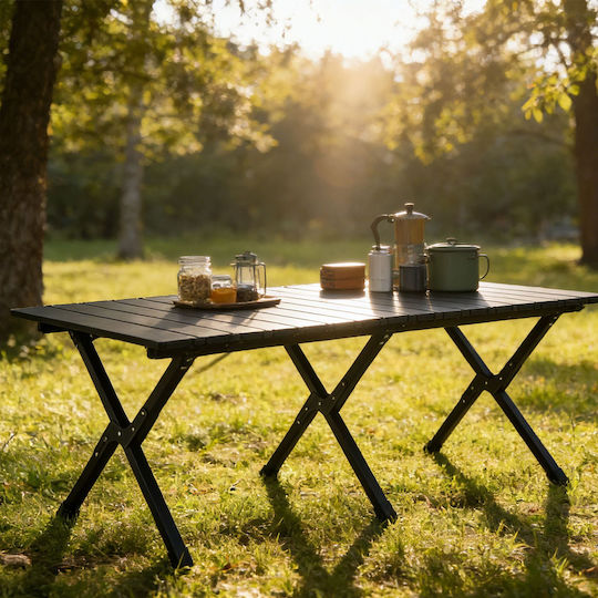 Relaxdays Tabel Oțel pentru Camping Pliabil 44x120x60cm Negru