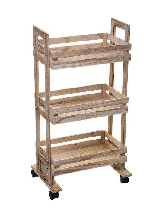 Crate Troleu De Bucătărie Din Lemn Cu 3 Locuri Bej 44x30x82cm