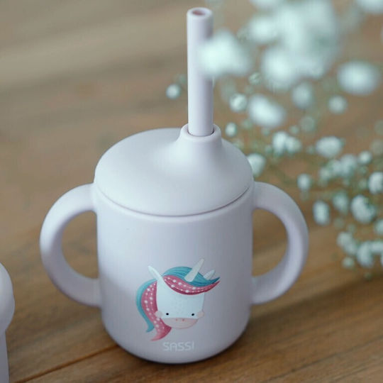 Sassi Junior Pahărel pentru Copii cu Mânere și Pai din Silicon Lila pentru 6m+