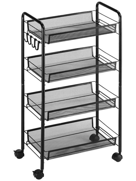 HomCom HomCom Plastic Kitchen Trolley 4 Tiers Black 45x26.5x84cm