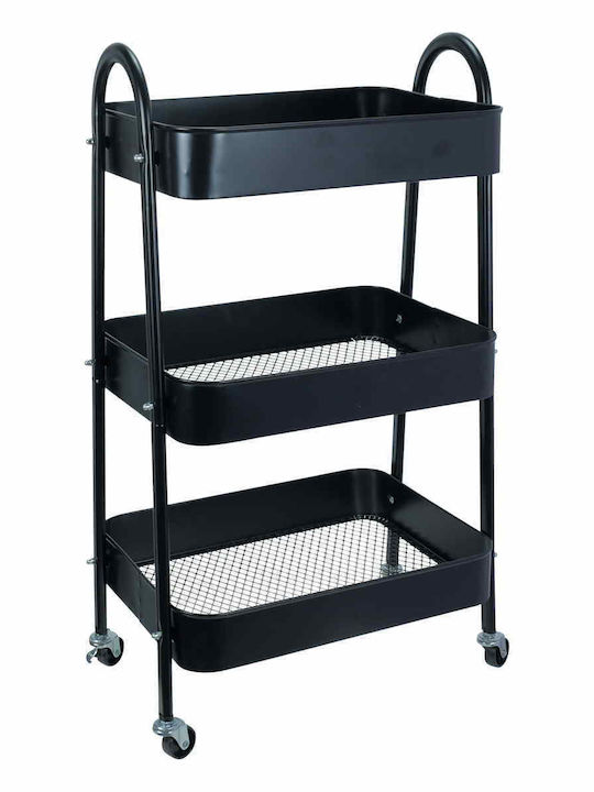 Uncle George Kitchen Trolley Metallic 3 Tiers Black 43.5x24.5x76cm