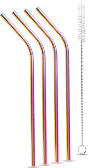Rainbow Reusable Stainless Steel Straw Set 5 Pieces Cleaning Brush Eco-friendly