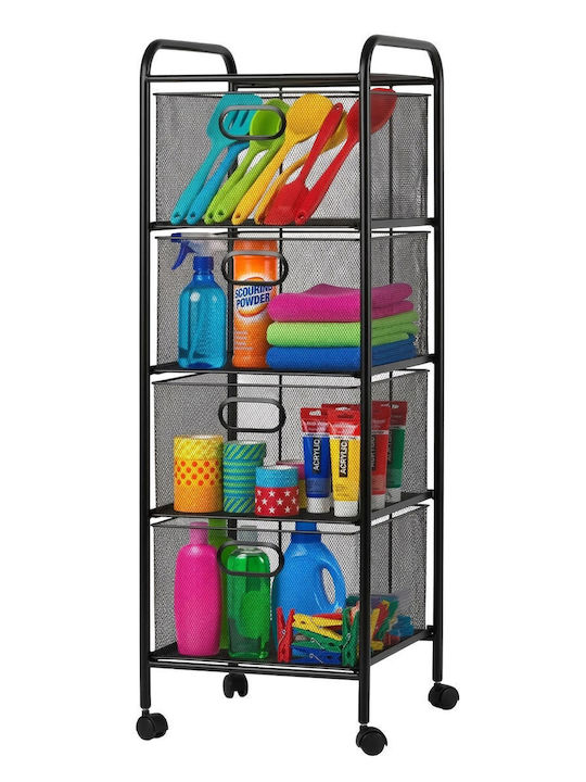Relaxdays Troleu Bucătărie Metalic Capacitate 4 Negru 33x32x92.5cm