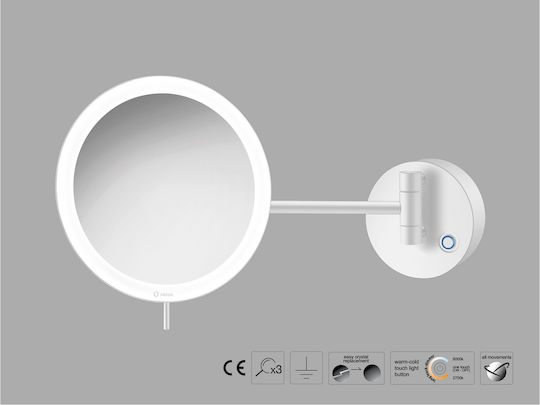 Sanco Magnifying Round Bathroom Mirror Led made of Inox Steel 20x20cm Gold