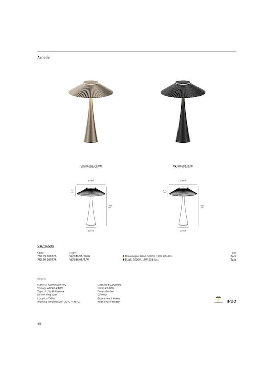 VK Lighting Metal Table Lamp LED with Gold Shade and Base
