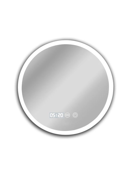 Bruno Oglindă Rotundă de Baie cu Lumini LED și Atingere din Metal 50x50cm Albă