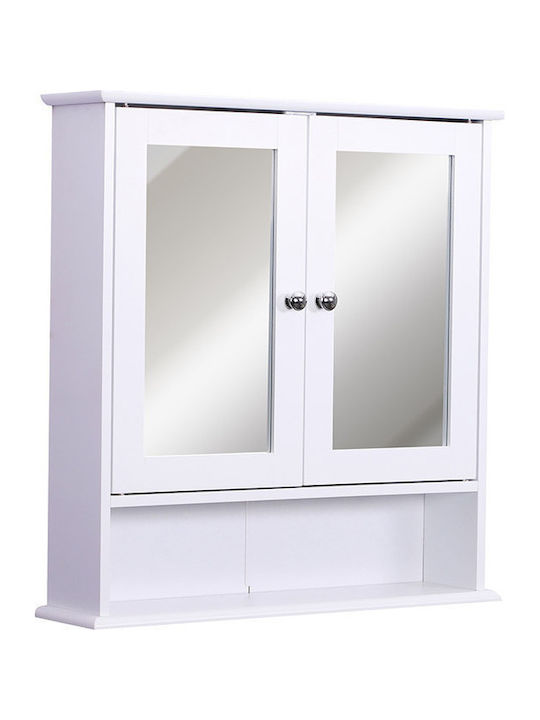 Kleankin 834-182 Правоъгълена Банско Огледало от MDF с Рафт & Шкаф 56x58см Бял