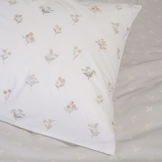 Melinen Set Husă Pentru Pilotă Din Bumbac 165x245cm Single Cu Față De Pernă Spring Gri Deschis