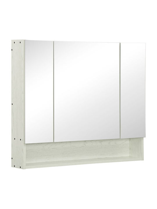 Kleankin Καθρέπτης Μπάνιου από MDF με Ράφι & Ντουλάπι 90x15cm Λευκός