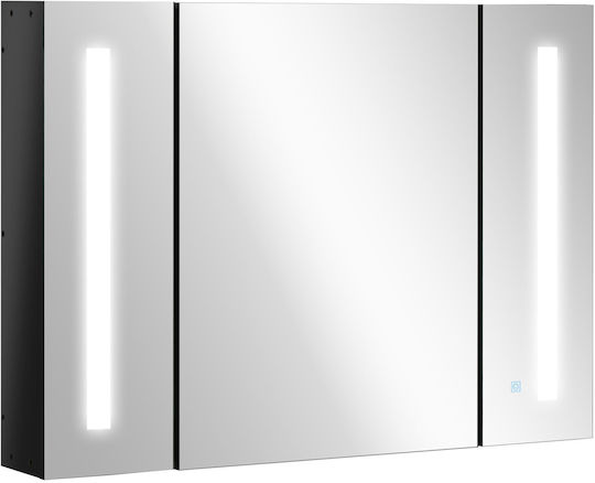Kleankin 834-416BK Ορθογώνιος Led από MDF με Ράφι & Ντουλάπι 90x65cm Μαύρος