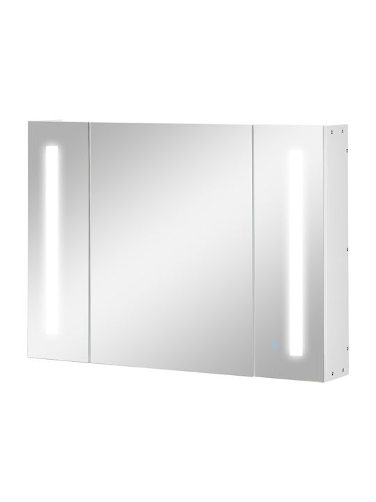 Kleankin Bathroom Mirror Led with Shelf & Cabinet 90x15cm White