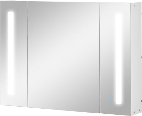 Kleankin 834-416WT Καθρέπτης Led με Ράφι & Ντουλάπι 90x15cm Λευκός
