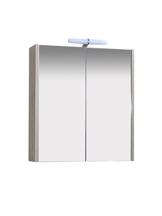 M-Mebel Oglindă de Baie Lumini LED din Plastic cu Dulap cu Lungime 60cm Gri