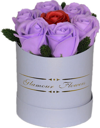 Aranjament Floral Glamour Floare Cutie Rotundă 7 Trandafiri Săpun