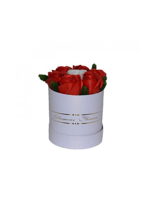 Aranjament Floral Glamour Floare Cutie Rotundă 7 Trandafiri Săpun