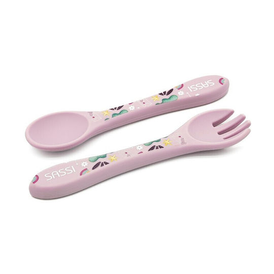 Sassi Junior Set Pentru Bebeluși cu Furculiță cu Indicator de Temperatură din Silicon pentru 6+ Luni 2 Bucăți