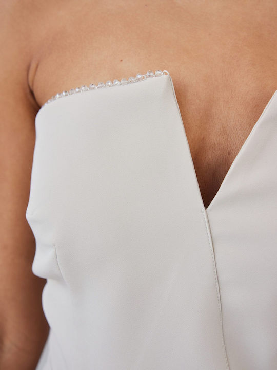 Damen Bluse Trägerlos Graugrün