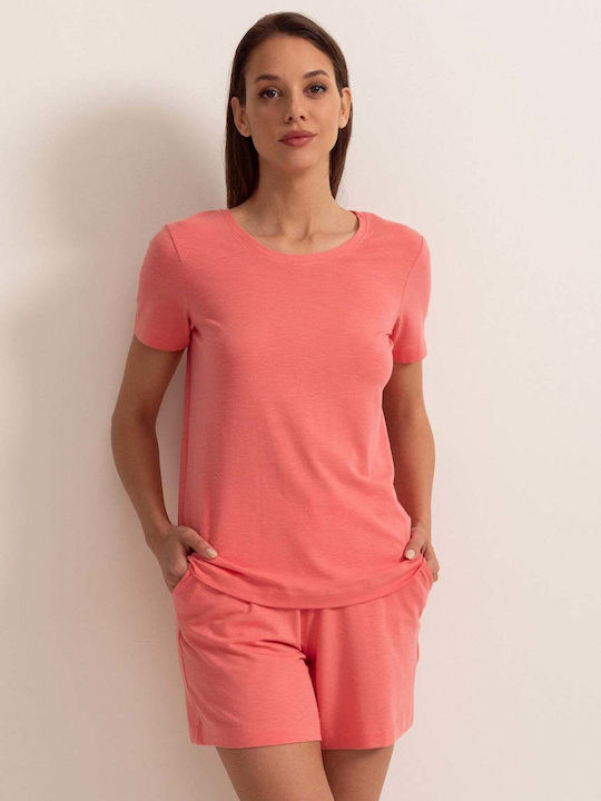 Bluza Damă Bumbac Mâneci Scurte Coral