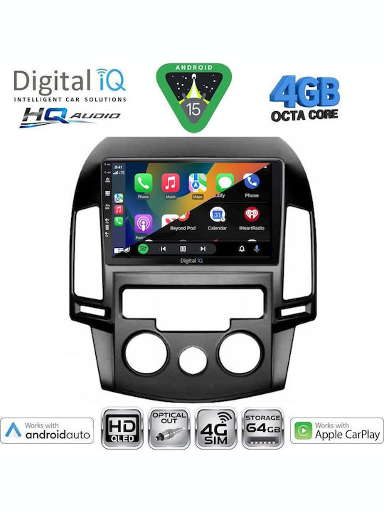 Digital IQ Auto-Audiosystem Für Hyundai i30 2007-2012 Mit A/C Bluetooth USB Eingebautes Wi-Fi GPS Apple CarPlay Android Auto Mit Touchscreen 9 Zoll